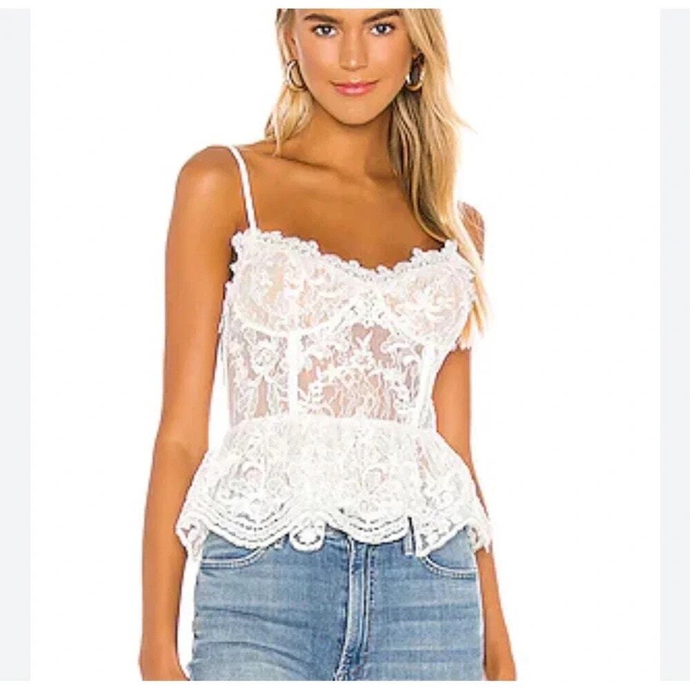 V. CHAPMAN x REVOLVE | Iris Lace Corset Top Ivory Size 0 Boned Peplum - Picture 8 of 8